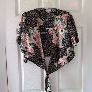 Floral Kimono Cardigan with Tie Front